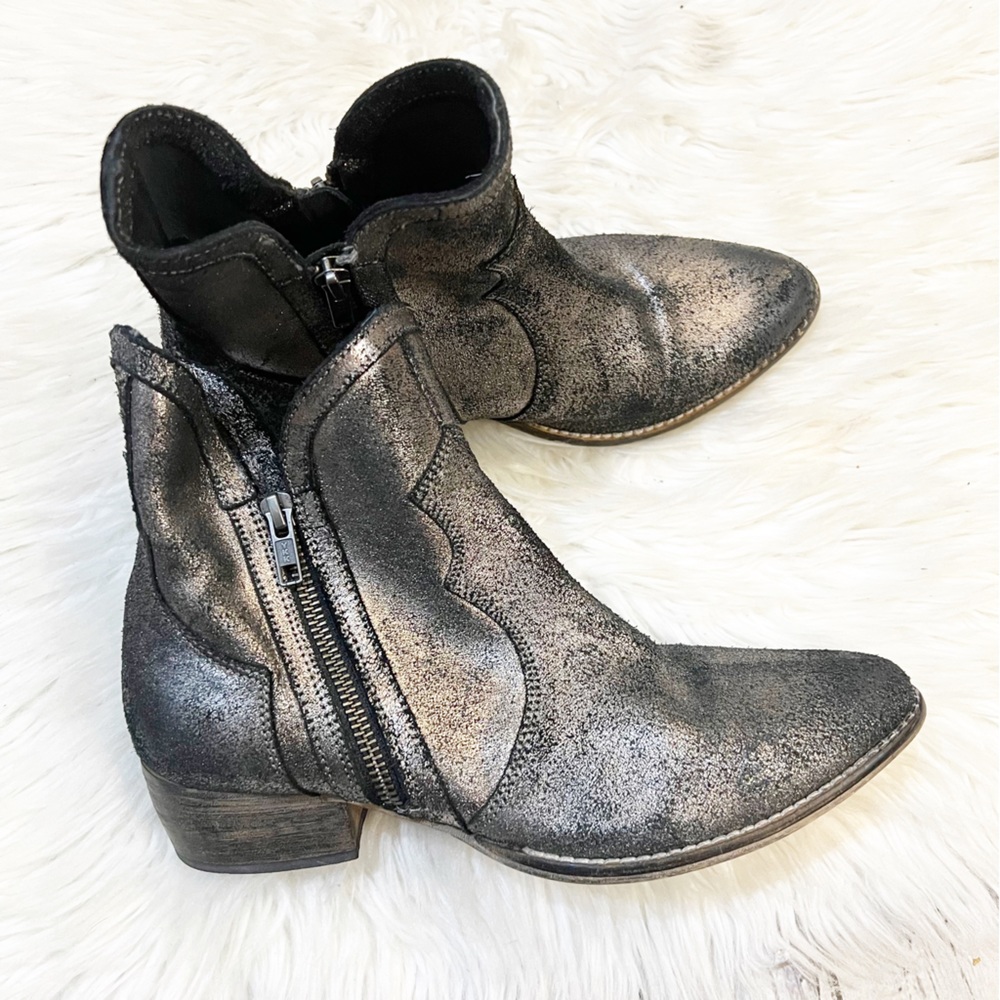 Diba True 69311 Pewter Sparkle Metallic Leather Full Steam Booties Size 8